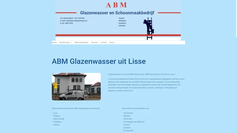 Website van ABM Glazenwasser
