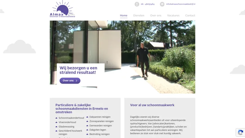 Website van Almax Schoonmaak- en Glazenwassersbedrijf