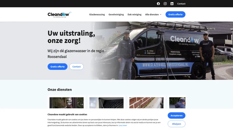 Website van Cleandow/ Glazenwasser Roosendaal