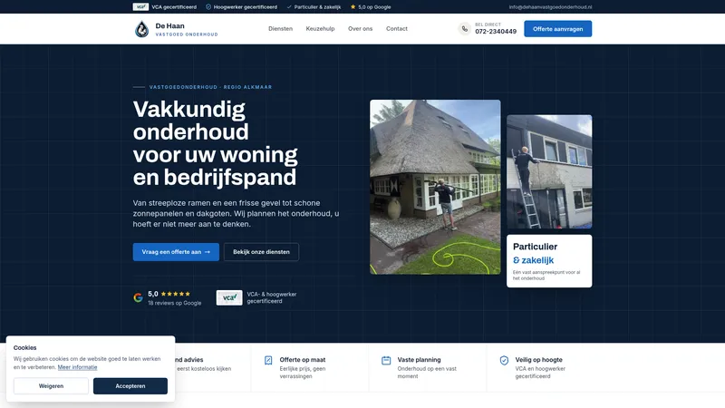 Website van De Haan vastgoed onderhoud