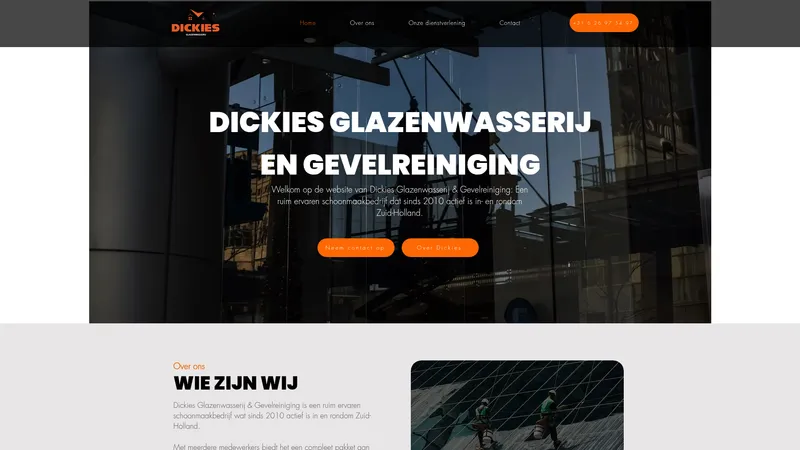 Website van Dickies Glazenwasserij en Schoonmaak