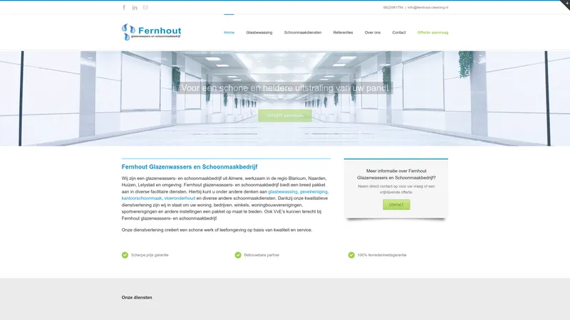 Website van Fernhout glazenwassers en schoonmaakbedrijf