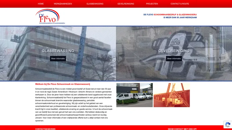 Website van Flevo Schoonmaakbedrijf Glazenwasserij De