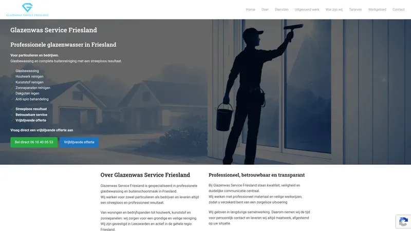 Website van Glazenwas Service Friesland