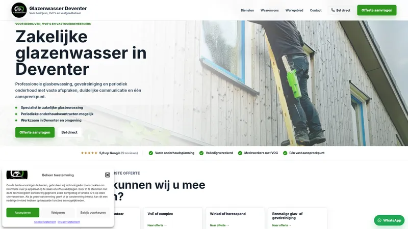 Website van Glazenwasser Deventer