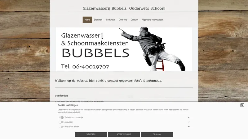 Website van Glazenwasserij Bubbels