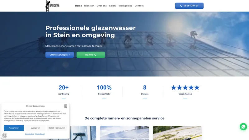 Website van Glazenwasserij Cremers