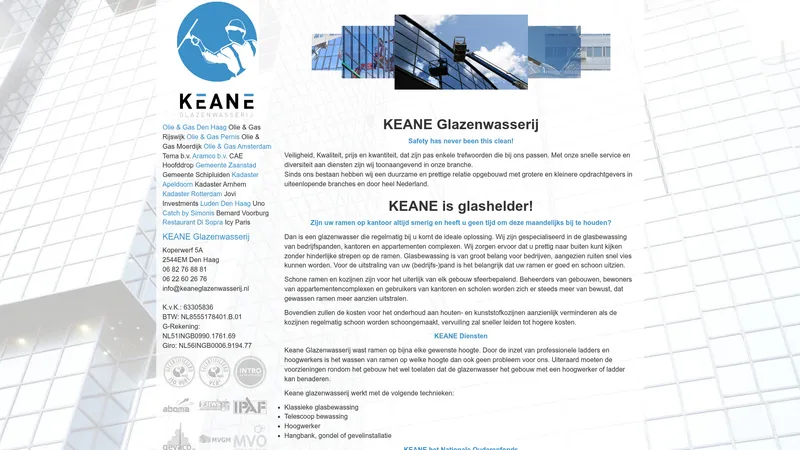 Website van Glazenwasserij Keane