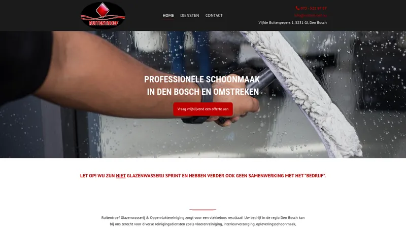Website van Glazenwasserij Ruitentroef