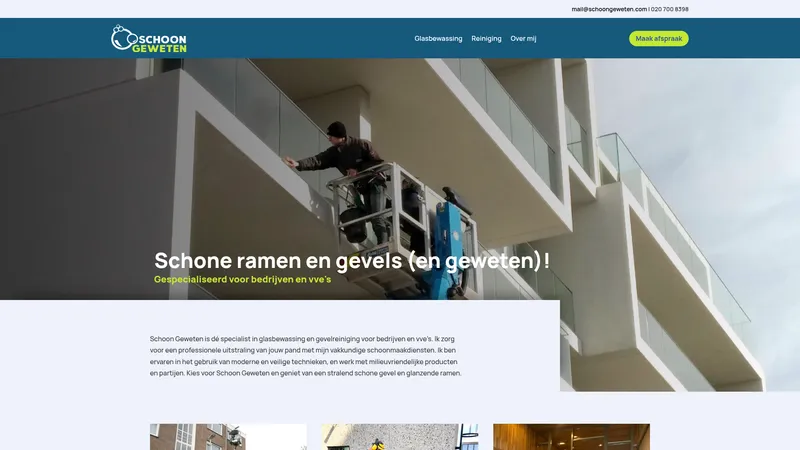 Website van Glazenwasserij Schoon Geweten