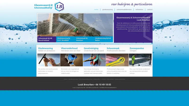 Website van Glazenwasserij & Schoonmaakbedrijf LB