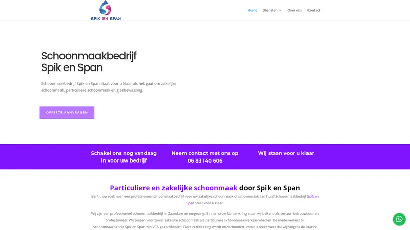Website van Glazenwasserij Spik en span