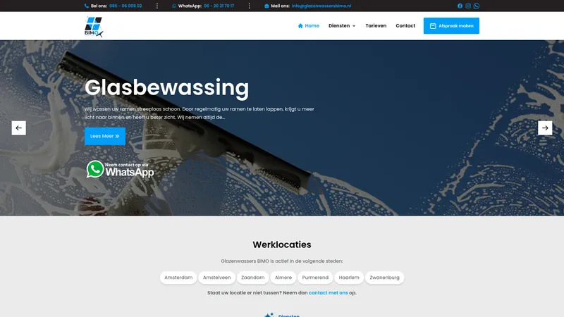 Website van Glazenwassers BIMO