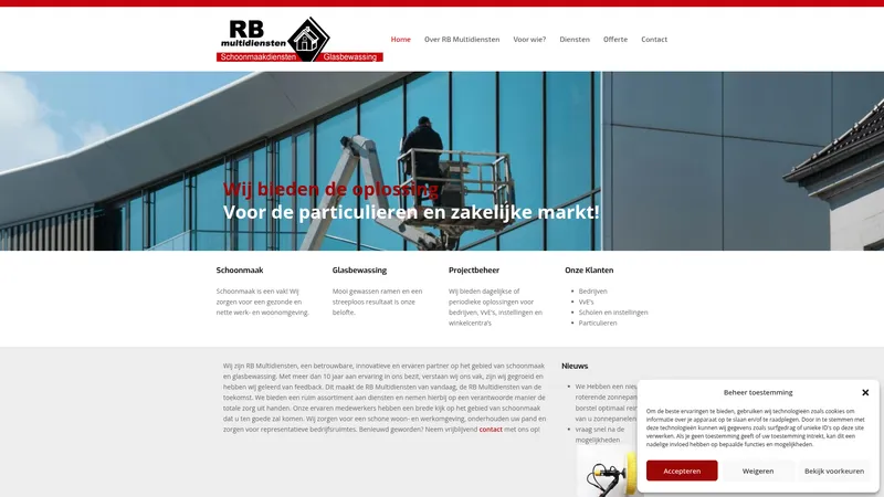 Website van glazenwassers en Schoonmaakbedrijf RB Multidiensten