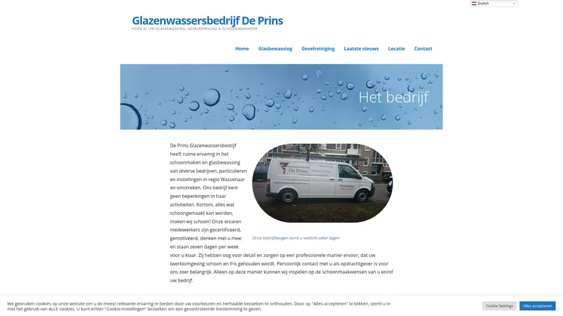 Website van Glazenwassersbedrijf De Prins