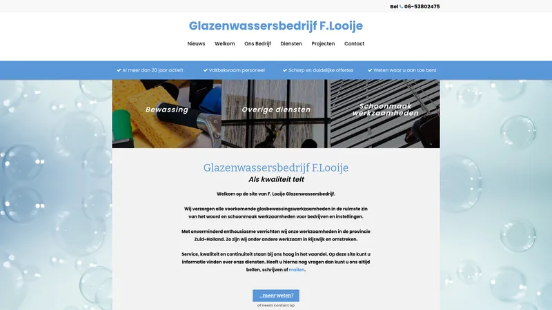 Website van Glazenwassersbedrijf F. Looije en Zn.