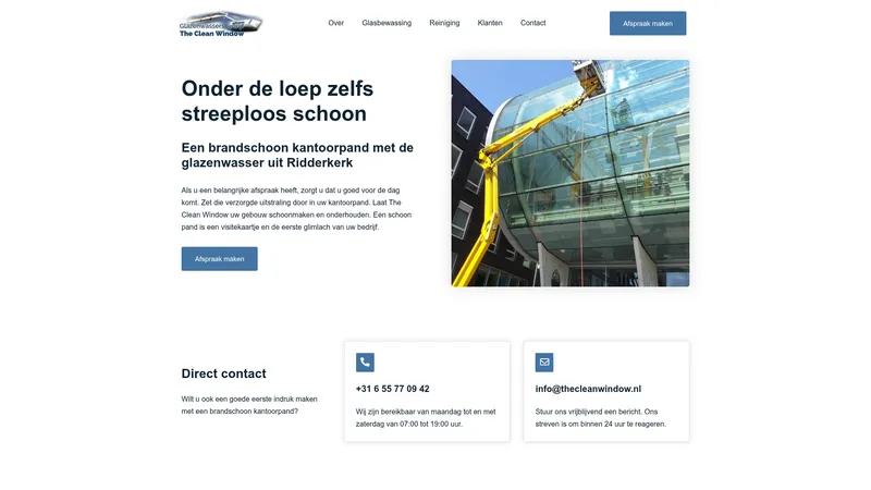 Website van Glazenwassersbedrijf The Clean Window
