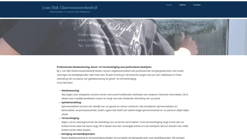 Website van J.van Dijk Glazenwassersbedrijf