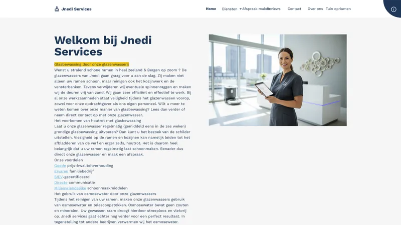 Website van Jnedi services Glasbewassing