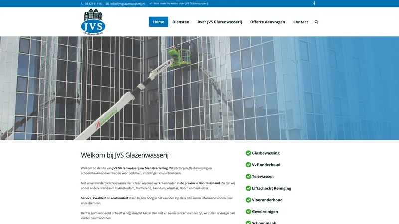 Website van JVS Glazenwasserij en Dienstverlening