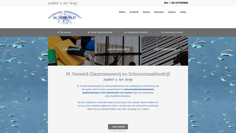 Website van M. Vosveld Glazenwassers- en Schoonmaakbedrijf