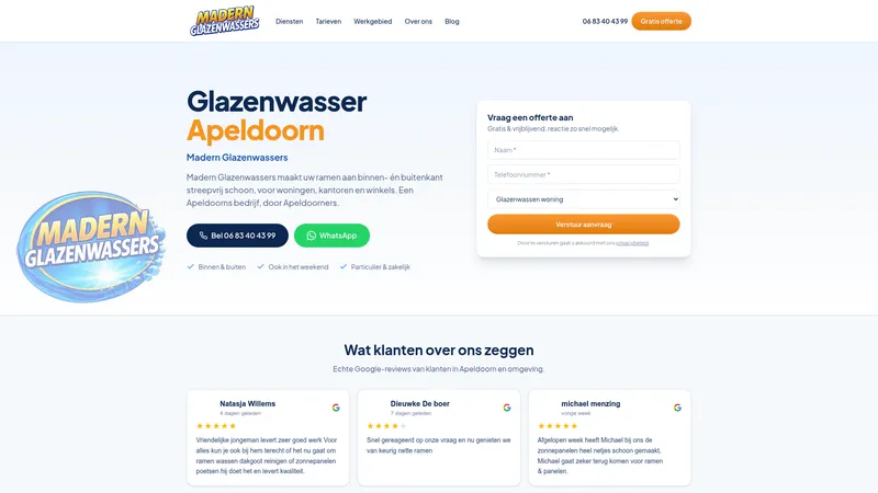 Website van Madern Glazenwassers