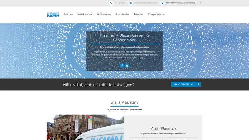 Website van Plasman Glazenwasserij & Schoonmaak