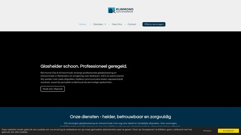 Website van Rijnmond Glas en Schoonmaak