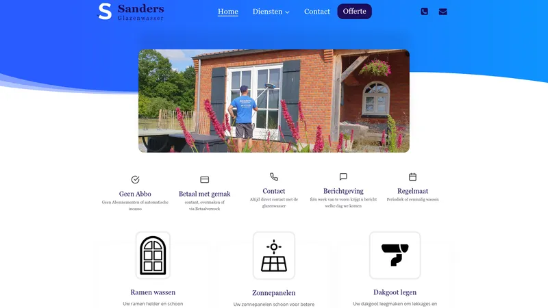Website van Sanders Glazenwasser