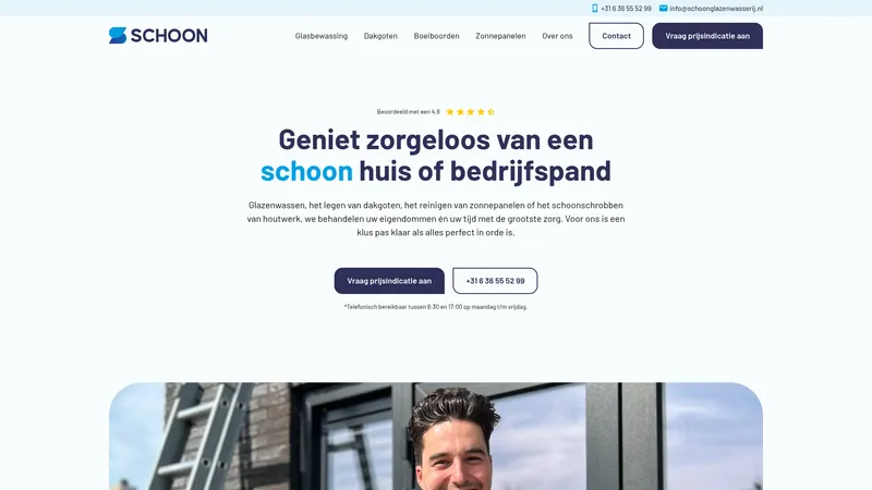 Website van Schoon Glazenwasserij
