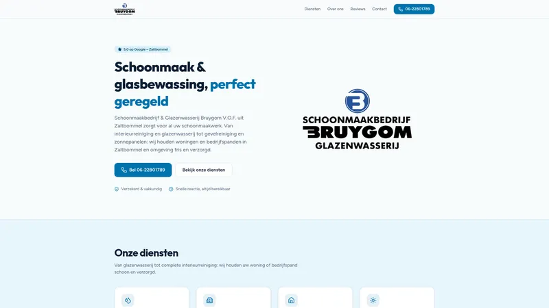 Website van Schoonmaakbedrijf Glazenwasserij Bruygom V.O.F.