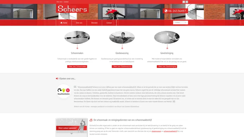 Website van Schoonmaakbedrijf & Glazenwasserij Scheers B.V. in Uithoorn
