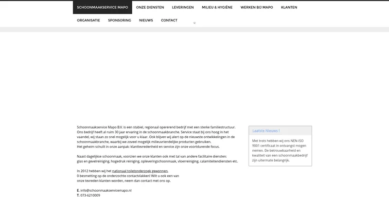 Website van Schoonmaakservice Mapo Den Bosch, Schoonmaakbedrijf, Glazenwasser