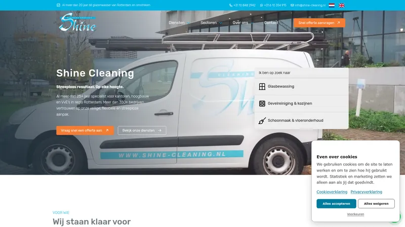 Website van Shine Cleaning Services - Glazenwasser