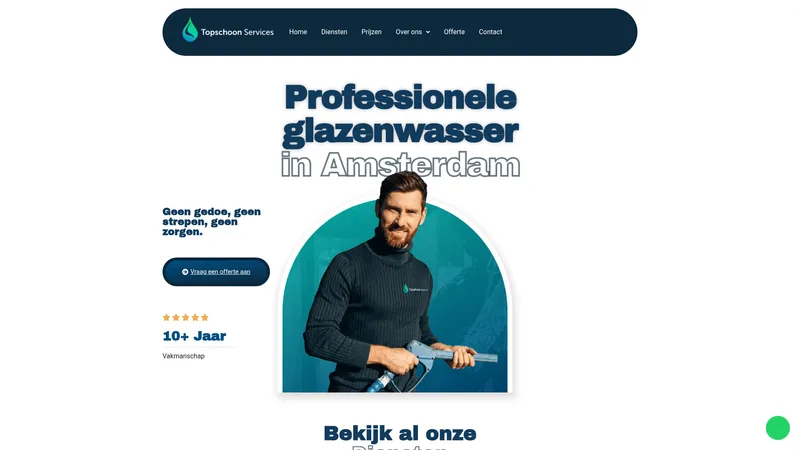 Website van Topschoon Services Glazenwasser & Osmo point