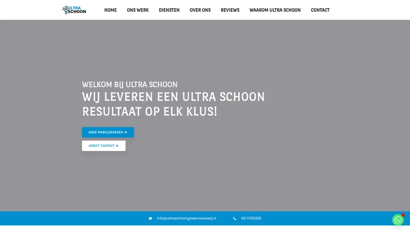 Website van Ultra Schoon Glazenwasserij&Schoonmaak