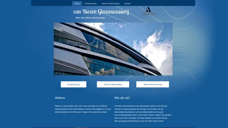 Website van Van Biezen Glazenwasserij