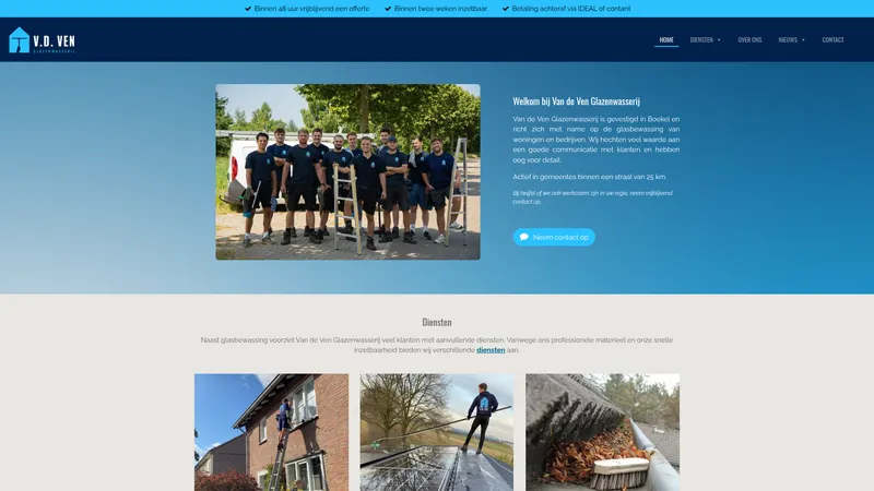 Website van Van de Ven Glazenwasserij