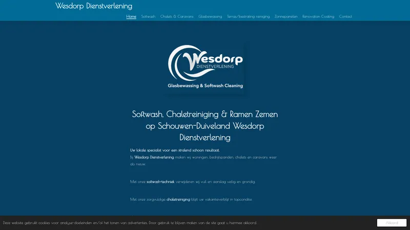 Website van Wesdorp Dienstverlening Glasbewassing & Softwash Cleaning